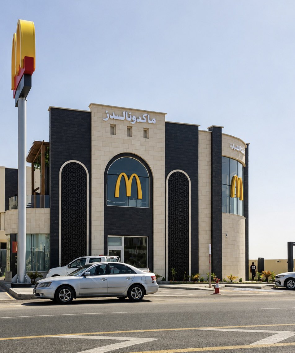 SaudiProject's tweet photo. أحد فروع مطاعم ماكدونالدز الجديدة في #المدينة_المنورة، بهوية معمارية مستوحاة من نمط عمارة المدينة المنورة، أحد الطرز المعتمدة ضمن خريطة #العمارة_السعودية، التي أصبح تطبيقها إلزاميًا في مختلف مدن المملكة على المشاريع الكبرى والمباني الحكومية والتجارية والفلل السكنية https://t.co/HRPs6WY8O8