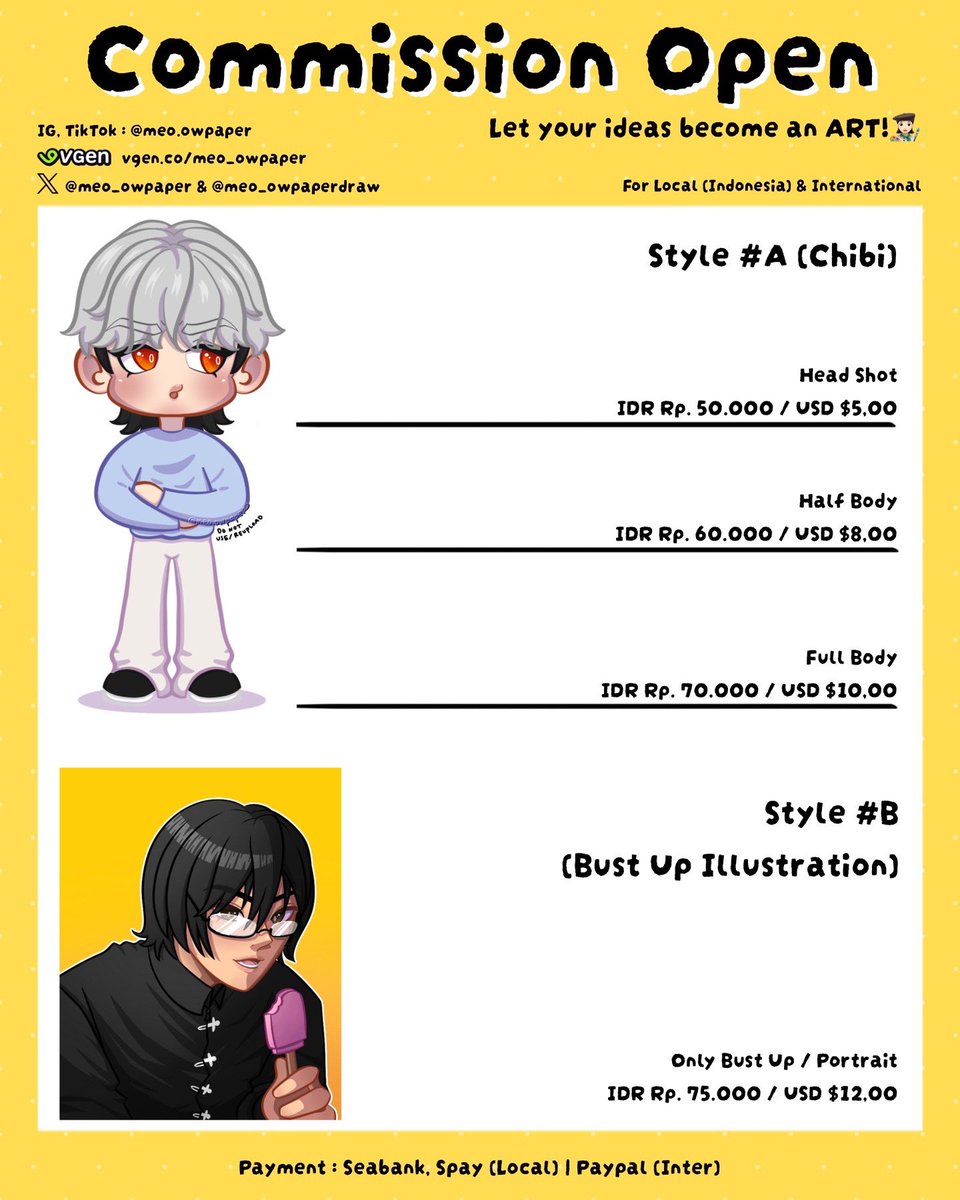 meo_owpaper's tweet photo. ♡ + ↻ are highly appreciated!🖤

[ Commission Sheet Update ]

For local 🇮🇩 and international
Samples below ⬇️ 

#ArtistsofSEA_cms #commissionopen #commission #illustration https://t.co/WGsarOu8hr