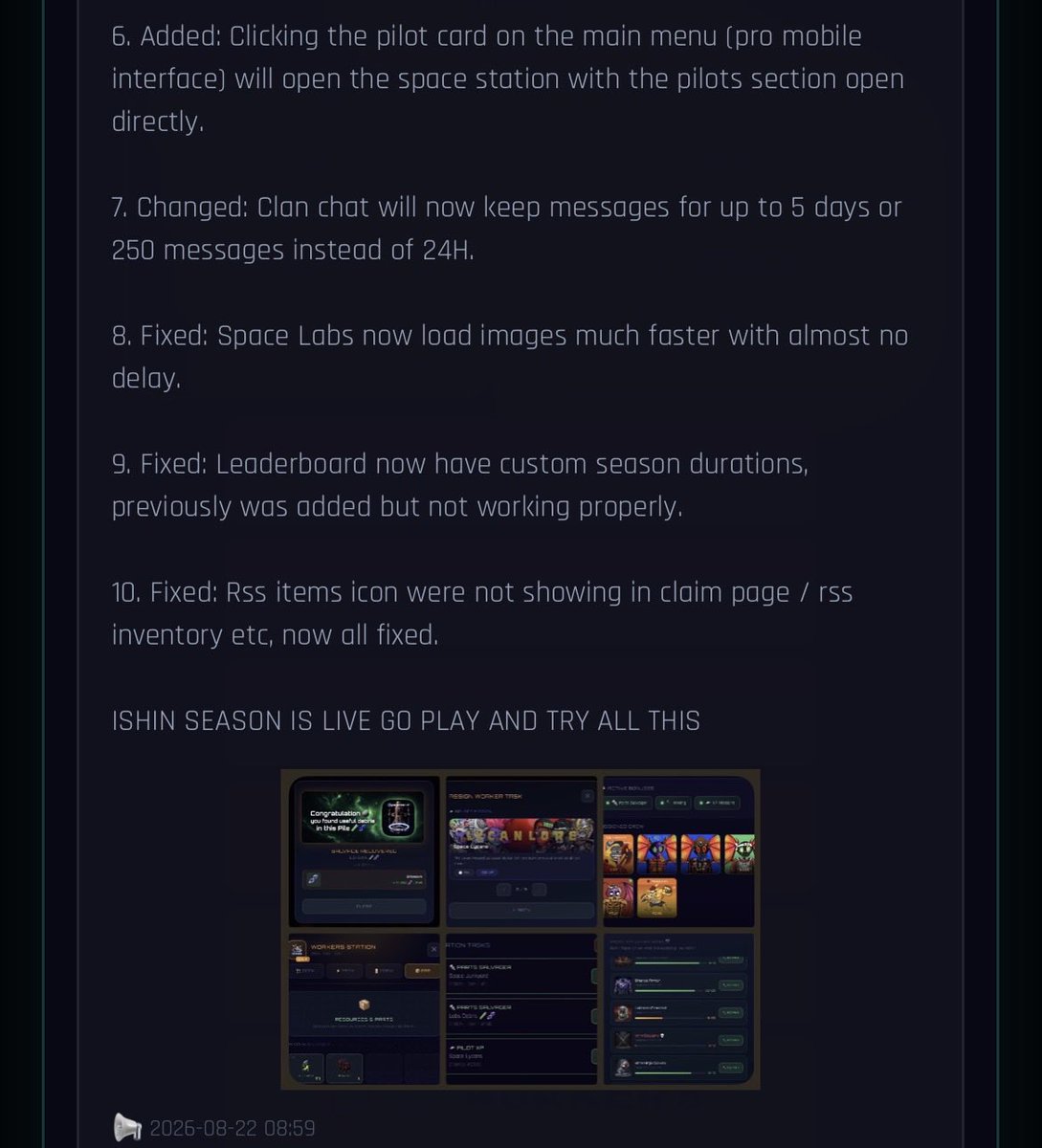 SpaceWarXcro's tweet photo. Internal Update -8.0- Ship Growth

Pilots collections page rebuilt.
New in-game resources.
@RobinhoodCrypto support.
Added pilots XP missions.
Click pilot to open station.

Full log available in @Cr00tsNFT discord or via in-game notifications.

Play here:
https://t.co/3R2tFZFKAW https://t.co/5EggpIff79