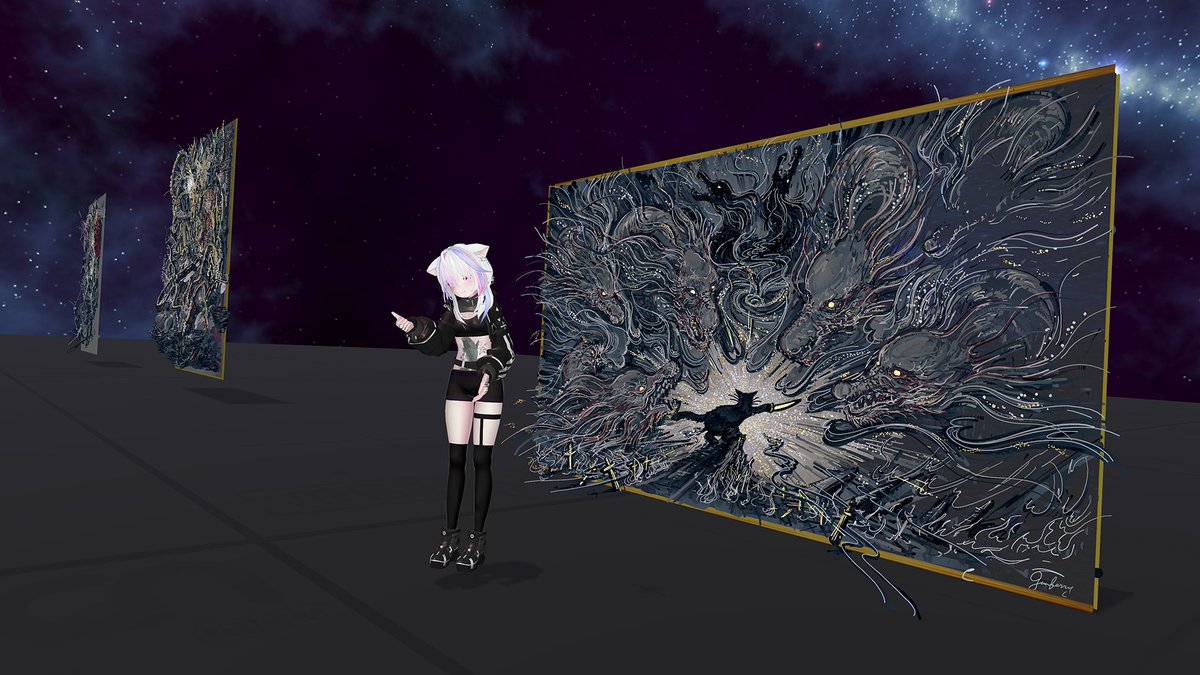 suzusakuha_vrc's tweet photo. Gunberryさんの展覧会「ProjectGunberry」に行ってきました
作品を実際に見るは初めてだったのですが 絵というより空間や物語を浴びるような体験!
最終日ということでご本人から作品や創作への想いを解説いただけ感激でした
Gunberryさん ありがとうございました!
#VRChat #ProjectGunberry https://t.co/leDWHcYJve