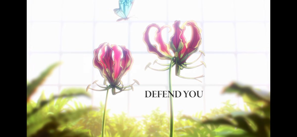 pauhei_saunner's tweet photo. どっかで見た。

BLEACHアニメ最新話の最後にグロリオサの花弁が落ちたシーン。
グロリオサは寿命を迎えると、花弁が下に垂れ下がって枯れるため、このような落ち方はしないとのこと。
この花弁の落ち方は椿の落ち方で、このような花弁の落ち方は、打ち首を連想させるため縁起物ではないという一方で、
その命の散り方の儚さ、美しさ、潔さを表すものでもあるらしい。

グロリオサの花言葉の1つが「勇敢」
そして織姫の盾舞六花における椿鬼（ツバキ）の役割は「攻撃」
命を賭した勇敢な攻撃で散った織姫の命を表すにはこの上ない表現だよねって。

グロリオサが落ちることで、サブタイトルがDEFEND YOU（あなたを護る）からLIFE TO DEFEND YOU（あなたを護るための命）になるのも、とんでもない表現だと思う。

なんなんだこのアニメは。