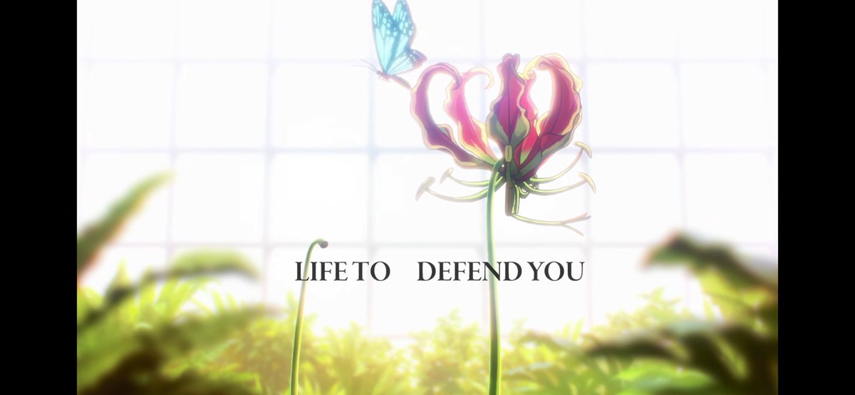 pauhei_saunner's tweet photo. どっかで見た。

BLEACHアニメ最新話の最後にグロリオサの花弁が落ちたシーン。
グロリオサは寿命を迎えると、花弁が下に垂れ下がって枯れるため、このような落ち方はしないとのこと。
この花弁の落ち方は椿の落ち方で、このような花弁の落ち方は、打ち首を連想させるため縁起物ではないという一方で、
その命の散り方の儚さ、美しさ、潔さを表すものでもあるらしい。

グロリオサの花言葉の1つが「勇敢」
そして織姫の盾舞六花における椿鬼（ツバキ）の役割は「攻撃」
命を賭した勇敢な攻撃で散った織姫の命を表すにはこの上ない表現だよねって。

グロリオサが落ちることで、サブタイトルがDEFEND YOU（あなたを護る）からLIFE TO DEFEND YOU（あなたを護るための命）になるのも、とんでもない表現だと思う。

なんなんだこのアニメは。