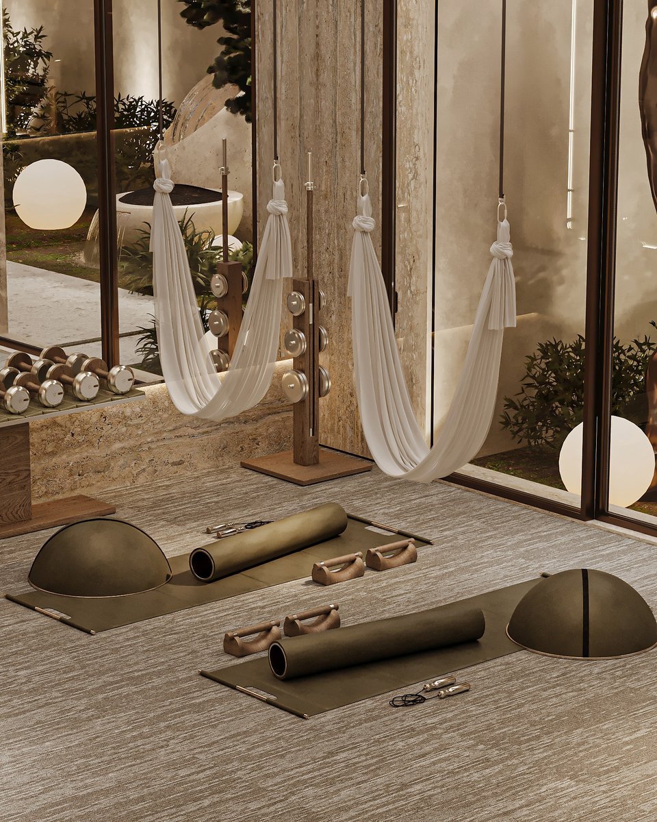 maroon_arch's tweet photo. A fitness environment shaped by warmth, rhythm, and restraint.

Timber, tactile finishes, diffused light, and carefully framed views create a space where movement meets calm.

HRQ VILLA | RIYADH, KSA https://t.co/Gr6WGuWlKj