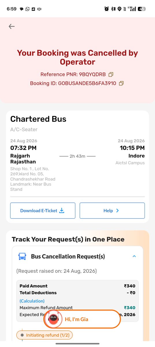 Pradeep27939313's tweet photo. @goibibo My bus from Rajgarh Rajasthan → Indore (7:32 PM) was cancelled by the operator at the last moment due to “vehicle breakdown”. I had already travelled 60 km to Rajgarh and had an onward 11 PM Indore → Bhopal confirmed bus. Now I’m forced to pay ~₹1,849 for an altr cab https://t.co/bndQUkhsTS