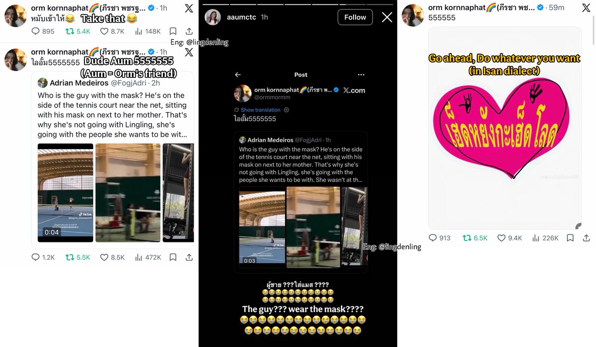 lingdenling's tweet photo. [Eng Trans] Here’s our QUEEN clapping back at the anti 💀🔥

:: Thai 101 ::
Putting “ไอ” (pronounced “ai”) before someone’s name is a casual way of addressing someone you’re close to. It’s kind of like saying “dude” or “bro” before their name. It can sound a little rough in Thai, but among close friends, it’s usually playful rather than offensive 🤓 It can actually be used in other contexts too, but I’m just referring to this specific context here.

#ออมกรณ์นภัส #ormkornnaphat
