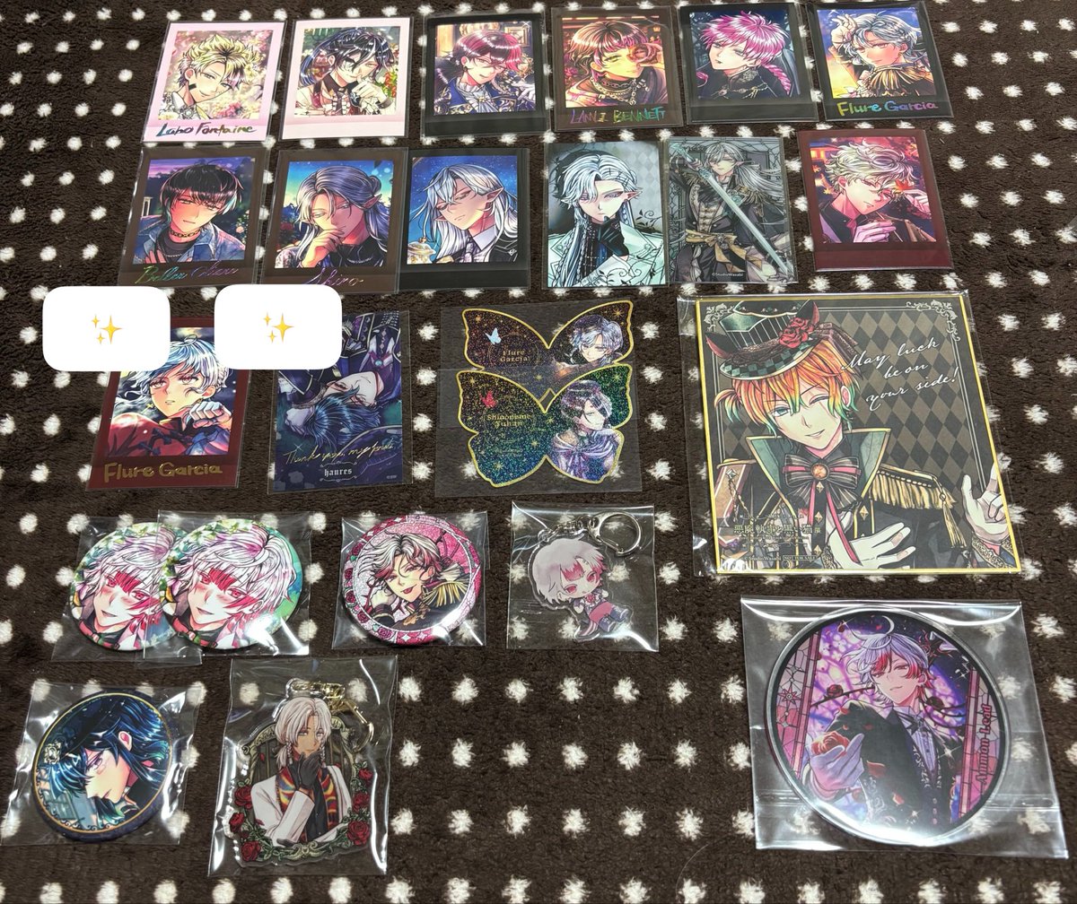 KUMA_TAOSAN's tweet photo. 【あくねこ 悪魔執事と黒い猫 譲渡 交換】

譲）画像のもの(✨のものは箔押し)
求）同異種ボスキ＞ラト
絵柄によっては他キャラも検討します

比率違い◎
パシャこれ↔フレークシール(3周年、ドール)との交換も可

郵送での交換希望
お気軽にお声掛けください。 https://t.co/3WVctutChZ