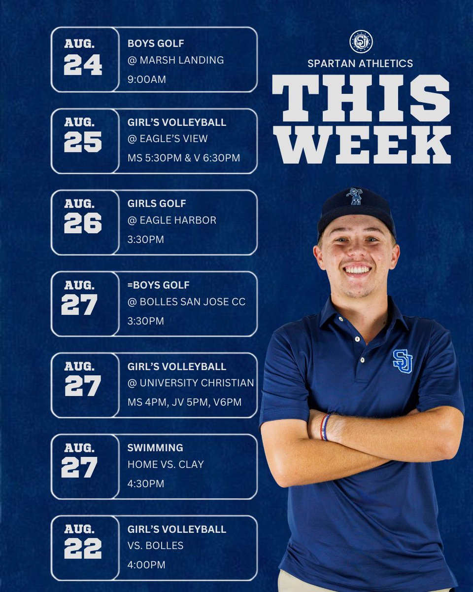 sjcdsathletics's tweet photo. Here's what's happening this week in SJ athletics ⤵️

#SpartanUp https://t.co/JBojNKLMW2