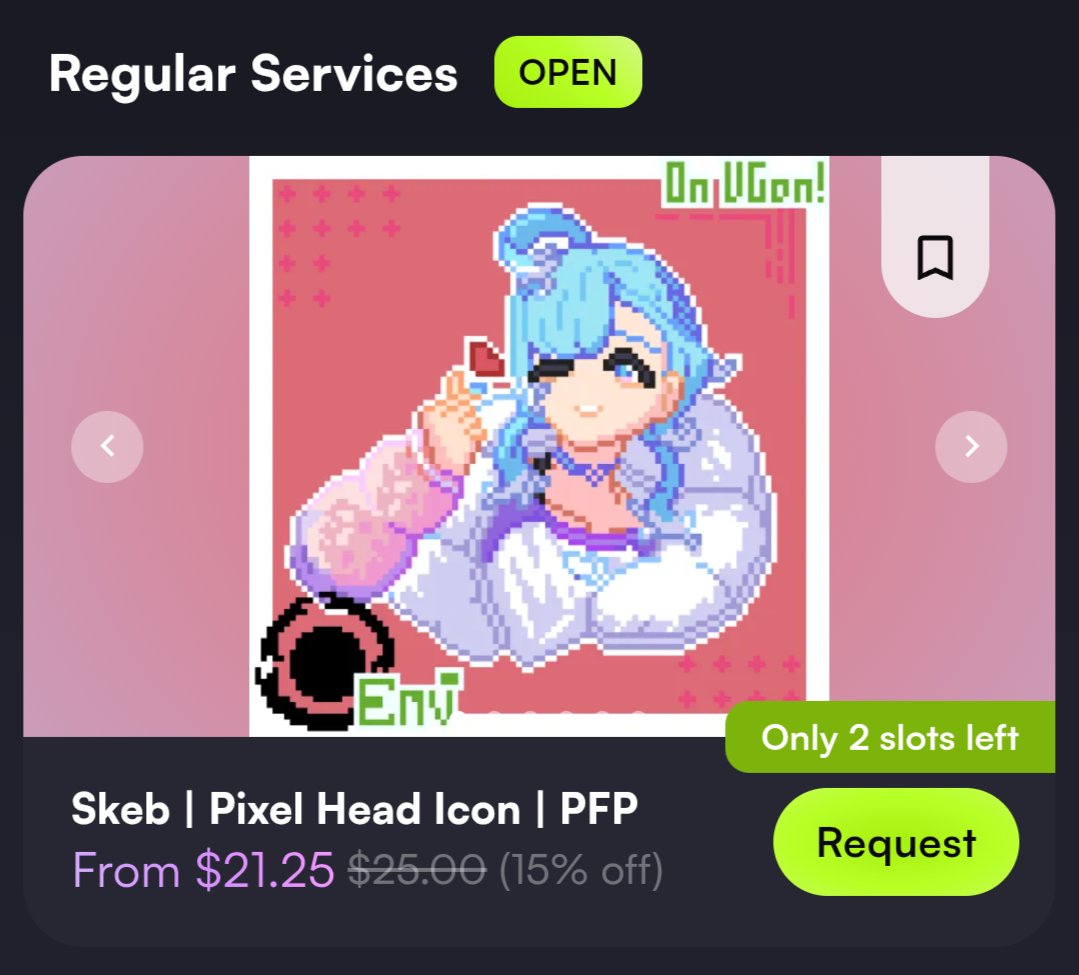 Envi_Pixel's tweet photo. |RTs and likes are appreciated|

Hello, my skeb-like services are currently open on #Vgen 

Feel free to check them out, currently only available for international request.

⛓️‍💥: https://t.co/r7ByJhzewq

#Vgencommissionㅤ #ArtistsofSEA_cms #pixelart https://t.co/KdKgoGhw5l