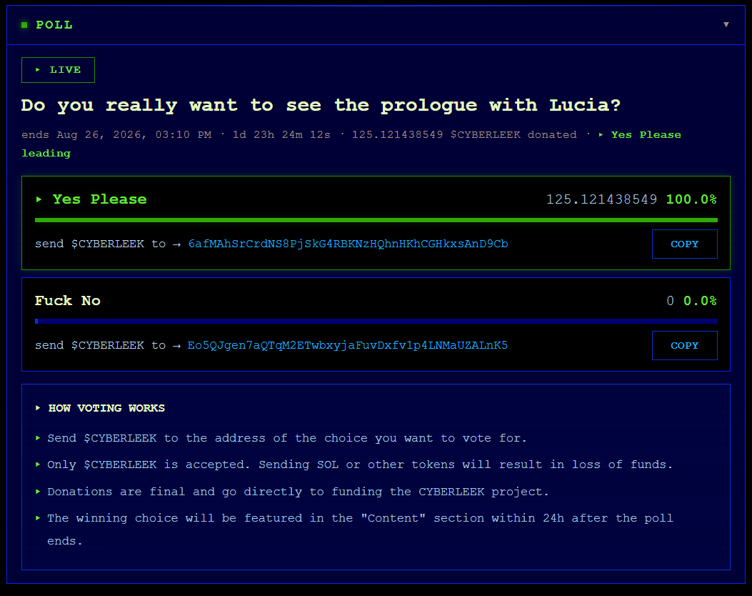 CryptoClown67's tweet photo. New CyberLeek Poll:

"Do you really want to see the prologue with Lucia?"

I think this will be a clear "Yes Please" winner, but he is also asking 10 gamers dressed up as Leeks to show up in front of R* offices holding gamer discs.

WIll it happen?

#gtavıleak #gta6leak #gtavı https://t.co/7Iyewu9Ooq