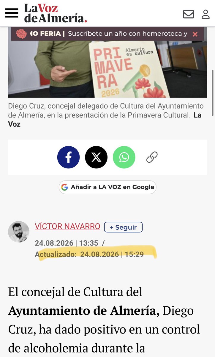 victicor's tweet photo. @lavozdealmeria La voz de su amo no iba a dar el nombre, pero con la que se ha liado han tenido que rectificar y actualizar la noticia
Esta es la prensa que tenemos https://t.co/5rt2BbMR84