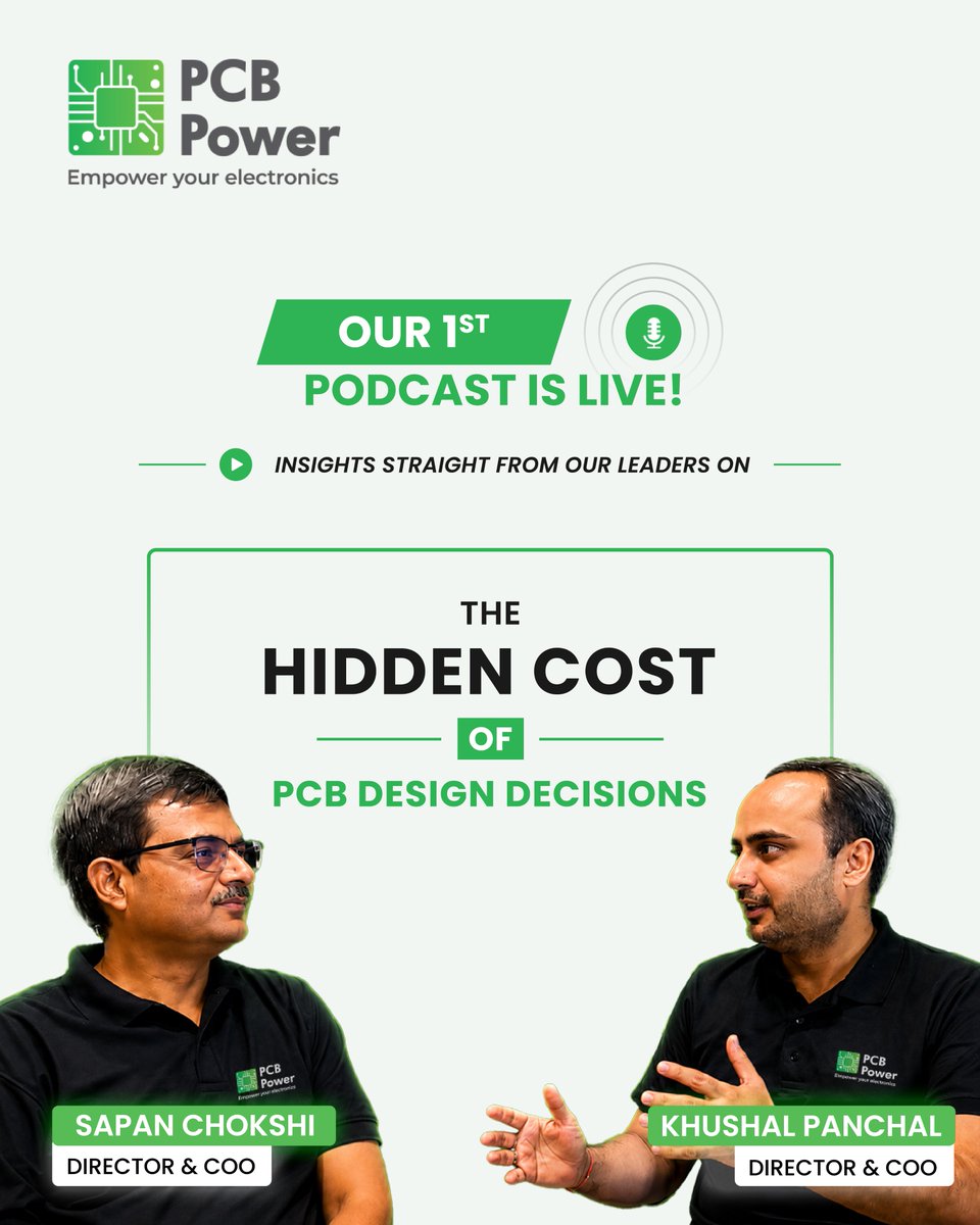 pcbpowerindia's tweet photo. 🎙️ Our first PCB Power Podcast is LIVE!

In “The Hidden Cost of PCB Design Decisions,” our leaders discuss how design choices can lead to respins, delays and added costs.
▶️ Watch on YouTube: https://t.co/oVEGzFfZVF

#PCBDesign #PCBPower #Electronics https://t.co/hbU6bGlsQH