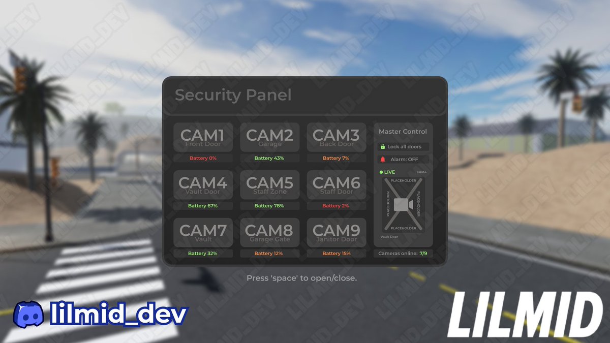 lilmid_dev's tweet photo. 🚨 SECURITY PANEL UI | COMMISSIONS OPEN

Want your game to look 100× better?
I design custom UIs built around your game's style.

📩 DM me on Discord: lilmid_dev
🔁 RTs appreciated!

#Roblox #RobloxDev #RobloxUI #UIDesign #GameUI #RobloxStudio #GameDev #RobloxDeveloper #UIUX https://t.co/wR5groO6ZT
