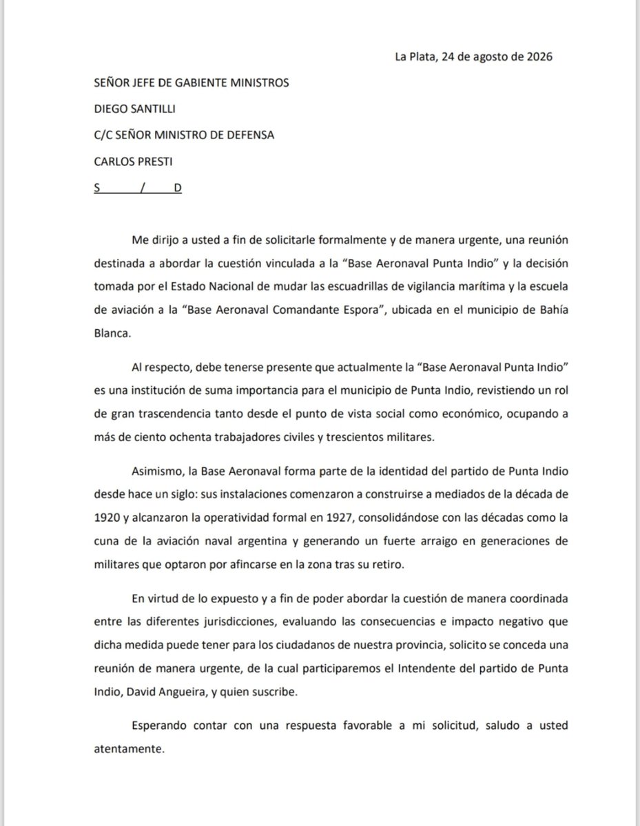 Turcolibia's tweet photo. #Dato: @Carli_Bianco solicito una reunión urgente a @diegosantilli y el ministro de Defensa por el cierre de la Base Aeronaval de #PuntaIndio. El pueblo podria desaparecer ya que su vida económica pasa casi al 100% de ese lugar https://t.co/C34xyeZaA5
