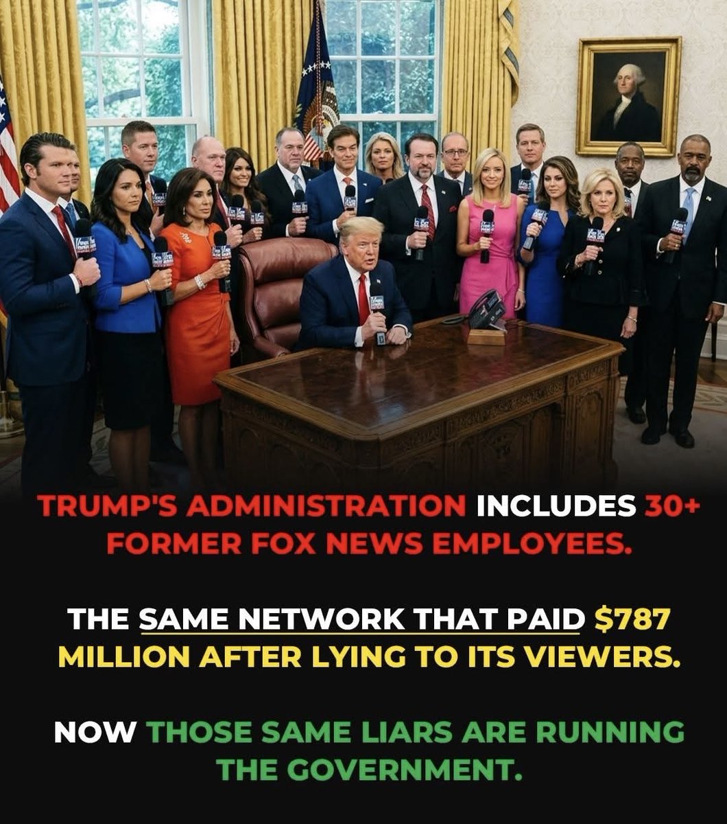 Michael24689063's tweet photo. THIS UNQUALIFIED CONVCTED FELON HAS SURROUNDED HIMSELF WITH YES MEN &amp; WOMEN &amp; MOST OF THEM ARE PATHOLOGICAL LYING REJECTS FROM FOX NEWS WHO PROMOTED LIES ABOUT DOMINION MACHINES &amp; PROMOTED TRUMP'S LIES ABOUT THE 2020 ELECTION BEING RIGGED &amp; STOLEN WERE FINED $787 MILLION https://t.co/EwcQrpoqJE