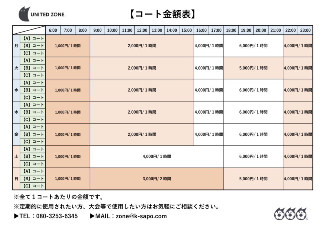k_u_zone's tweet photo. 6:00〜24:00までコートレンタル中‼️
「朝から気持ちよく汗をかきたい」💦
「夏休みの学生」👨‍🎓
「学校やお仕事終わりの気晴らしに」👨‍💼💻
様々な場面でご利用いただけます‼️
汗をかいて暑い夏を乗り切りましょう⚽️
ご予約はこちら↓💁
https://t.co/hyNbuT5aHh

料金表↓ https://t.co/Y5mP8vKJVY