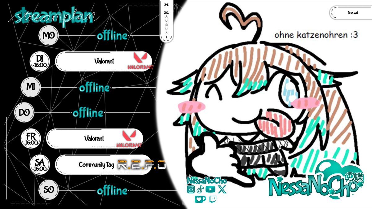 NessaNoCho's tweet photo. 🖤Streamplan🖤

Die Ruhe vor dem Sturm 👀

🩵DI》Valo~16:00

🩵FR》Valorant~16:00

🩵SA》Community Tag~16:00

👉🏻 https://t.co/LFpPqVXo7O 👈🏻

🎨@/nessaihai

🏷tags
#GerVtuber #Vtuber #Vtubers https://t.co/2uPTwqoHLJ