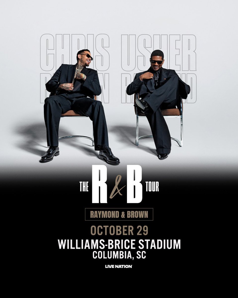 CLAmktg's tweet photo. On Sale Now: THE R&amp;B TOUR 🔥

Raymond &amp; Brown. Williams-Brice Stadium. October 29. 

Don’t miss the moment // https://t.co/vBLDPGMxoG

#USHER #ChrisBrown #theRandBtour https://t.co/hPPhuk4gFG