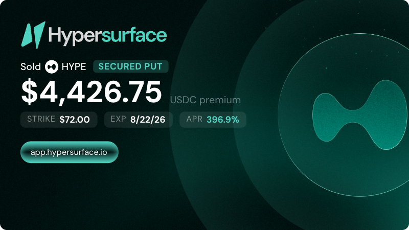 hypersurfaceX's tweet photo. One trader’s result on Hypersurface:

- $72 strike
- Collateral backing the potential purchase
- $4,426.75 premium
- 2 days
- Expired OTM
- No HYPE purchased

The premium wasn’t free yield. 

It was market-driven compensation for an obligation to buy HYPE at $72 if exercised. https://t.co/9QLVABVjtx