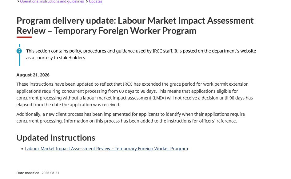 TTRRMK's tweet photo. Program delivery update: Labour Market Impact Assessment Review – Temporary Foreign Worker Program https://t.co/bZX6TpQUMo https://t.co/t9DgCzUIbR