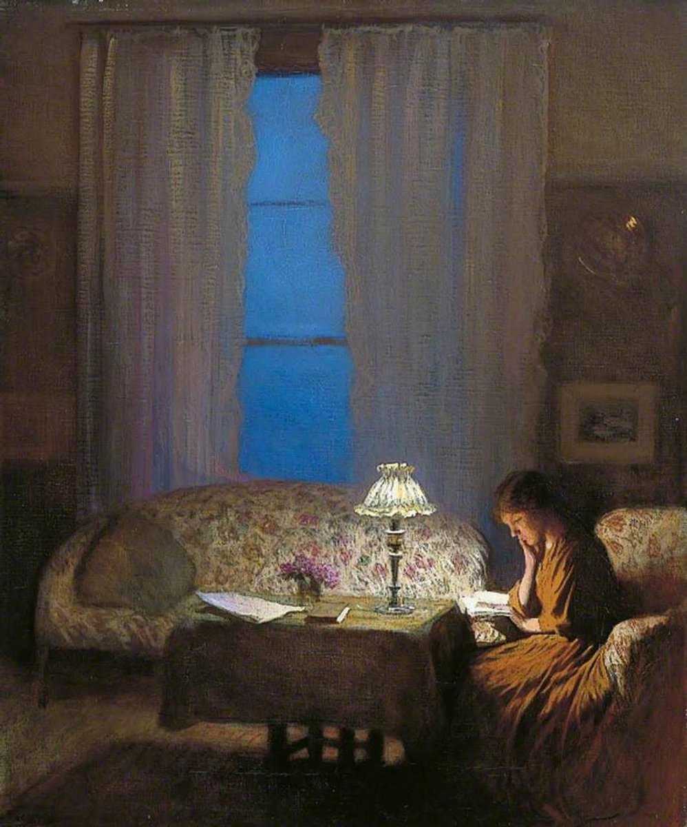 DailyClassicArt's tweet photo. George Clausen - "Reading by Lamplight" (1909) https://t.co/TFY0EE3c5c