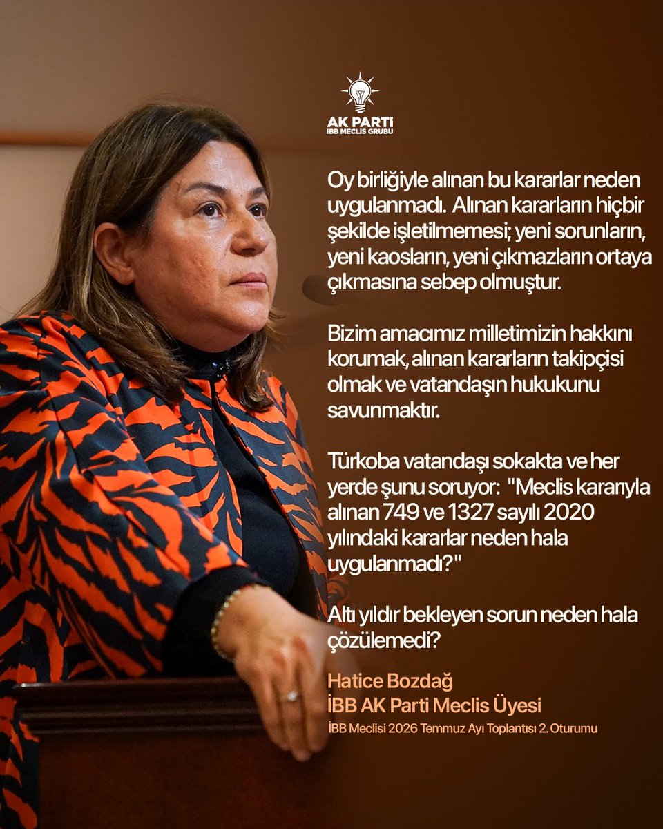 IbbAkPartiGrup's tweet photo. Oy birliğiyle alınan bu kararlar neden
uygulanmadı. Alınan kararların hiçbir şekilde işletilmemesi; yeni sorunların, yeni kaosların, yeni çıkmazların ortaya çıkmasına sebep olmuştur.
Bizim amacımız milletimizin hakkını
korumak, alınan kararların takipçisi olmak ve vatandaşın hukukunu savunmaktır.
Türkoba vatandaşı sokakta ve her
yerde şunu soruyor: "Meclis karanyla
alınan 749 ve 1327 sayılı 2020 yılındaki kararlar neden hala
uygulanmadi?"
Altı yıldır bekleyen sorun neden hala çözülemedi?

@BozdagHatice