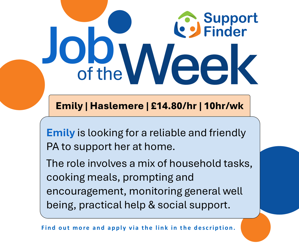 Support_Finder's tweet photo. Job of the Week: Emily is looking for a PA to assist her in her home. You can apply through Support Finder.
Direct job link: https://t.co/gZpK6Wtww1
#SupportWorker #FindAJob @JCPSurreySussex https://t.co/3WtWh8xzZU