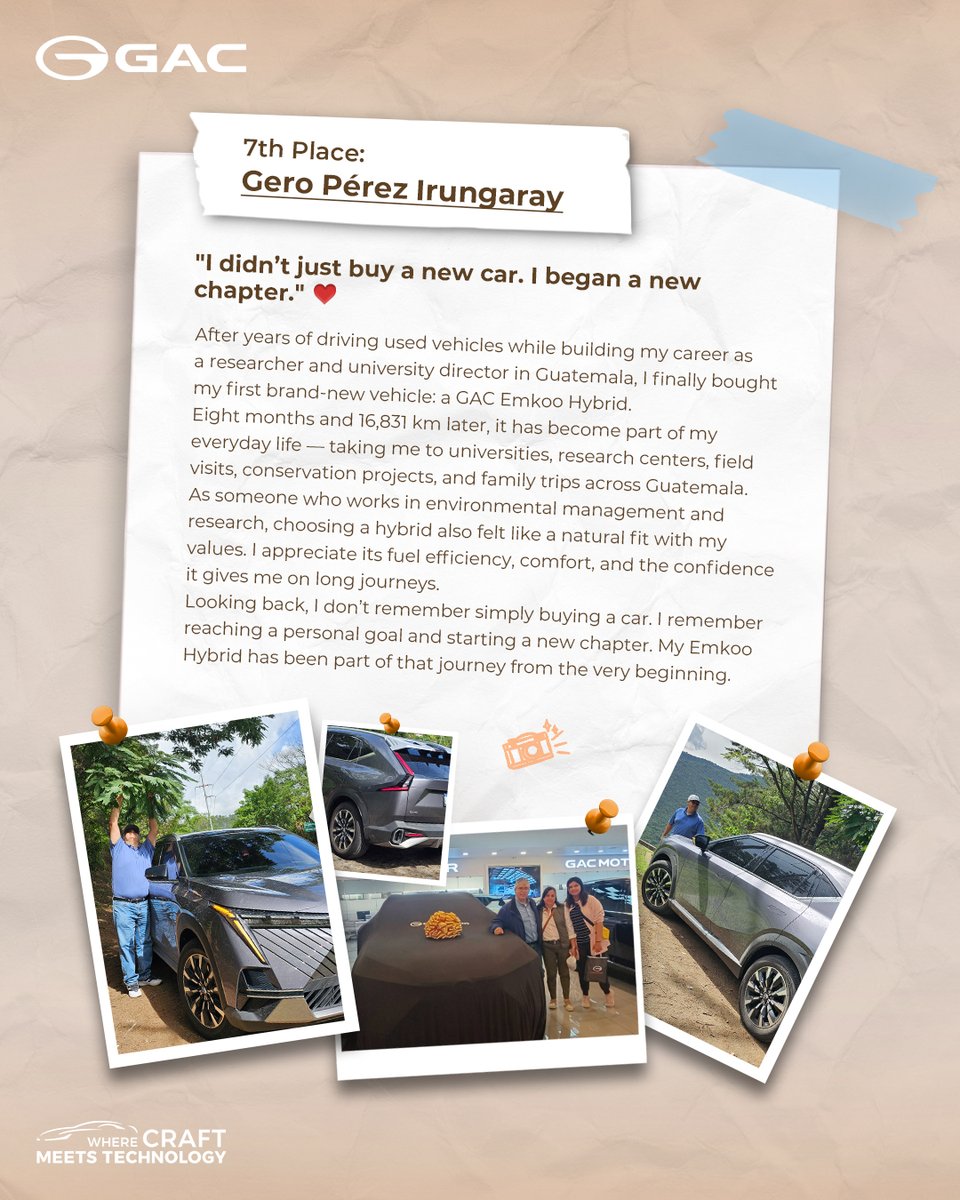 GAC_MOTOR's tweet photo. 30 million owners. 30 million journeys. Every journey has a story. 🌍❤️

From new beginnings and first impressions to everyday drives and journeys beyond the familiar, our owners have shared the stories that make their GAC experiences special.

Today, we’re excited to reveal the first #MyStoryWithGAC winners — Top 7–10:
🏆 7th Place · Gero Pérez Irungaray
🏆 8th Place · @ joseblanco23 
🏆 9th Place ·  leo_cordon 
🏆 10th Place · Adonis 

Congratulations to all our winners! We’ve sent you an email with the next steps, so please check your inbox and follow the instructions to claim your prize.
Thank you for sharing your memories, milestones, and journeys with us. More inspiring owner stories are coming soon. 🚗✨

Learn more: https://t.co/yRzuPTL4bG
#GAC #WhereCraftMeetsTechnology #TrustedBy30MillionPoweredByQuality