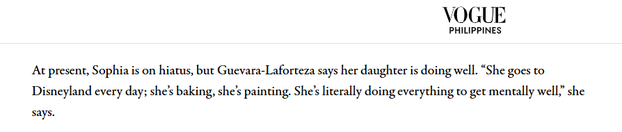 NewsKatseye's tweet photo. Sophia’s mom tells Vogue Philippines that her daughter is doing well and spending her time baking, painting and going to Disneyland every day to improve her mental health 💜

We’re wishing Sophia all the love and support as she continues to take care of herself! 🫂

#KATSEYE #Sophia