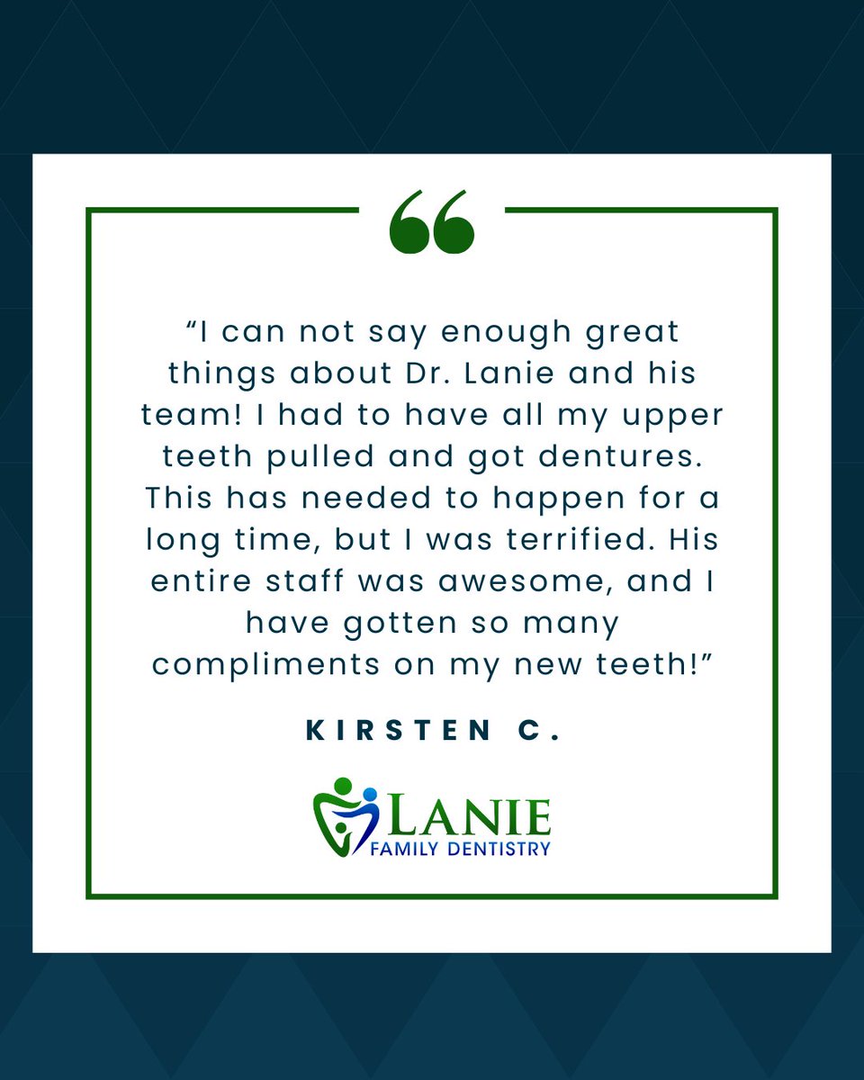 LanieDentistry's tweet photo. Kirsten, thank you for sharing your experience with our team. We appreciate your kind words about Dr. Lanie and our staff, and we are grateful we could support you throughout your treatment journey. Hearing that you are enjoying compliments on your new teeth means so much to us. https://t.co/7PyeZjlskH