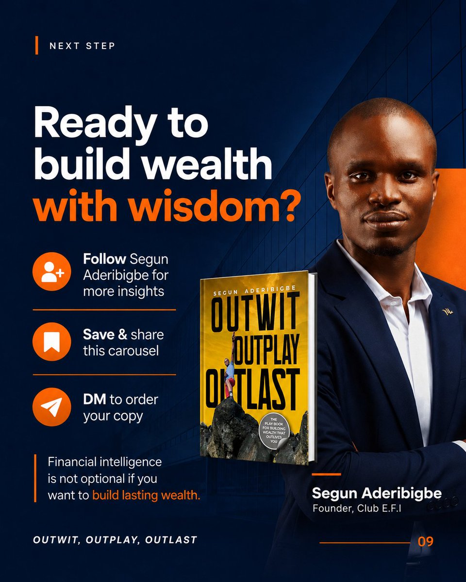 pstshegz's tweet photo. Knowledge may cost you today, but ignorance can cost you far more tomorrow. Financial education is not an expense. It is protection.
Discover more in Outwit, Outplay, Outlast by Segun Aderibigbe.
#OutwitOutplayOutlast #SegunAderibigbe #FinancialEducation https://t.co/ciMcPUUF5g