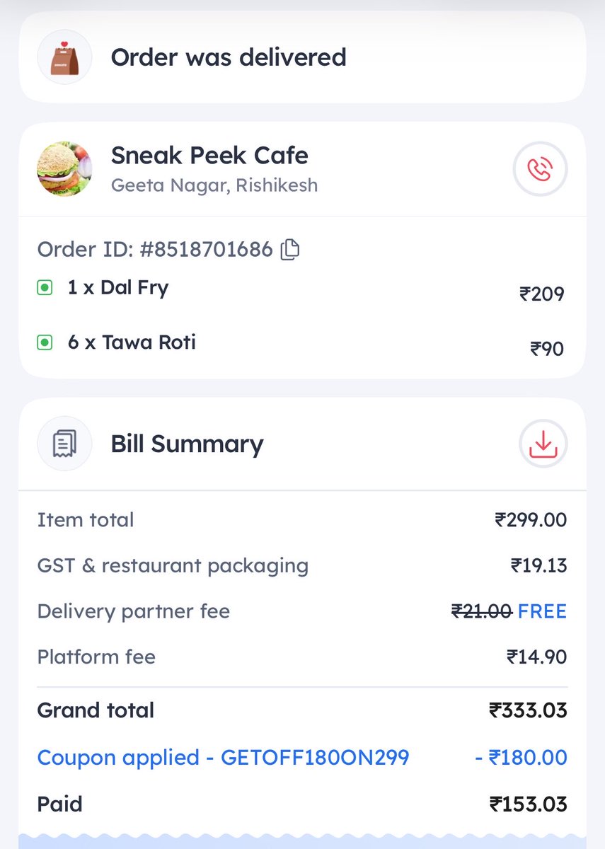 I_AnkitSahu's tweet photo. @zomatocare Your Services are pathetic, No Accountability, Order items missing and no one taking responsibility. https://t.co/qXo53nDq17