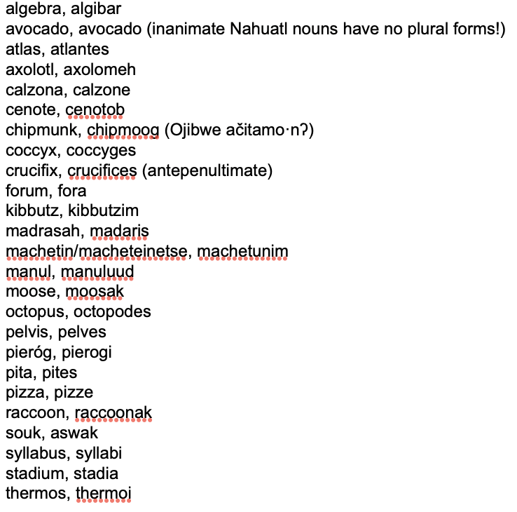 InVitroFuture's tweet photo. my hobby: pluralizing English loanwords according to the rules of their source language https://t.co/RJ0CUMDRqf