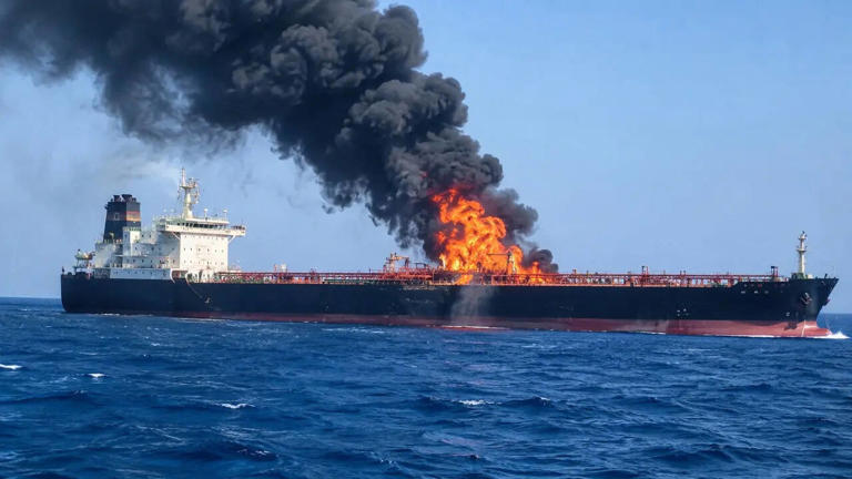 ICR360's tweet photo. A tanker was struck by an unknown projectile 63 nautical miles west of Saudi Arabia's port city of Yanbu, leading to a fire on the vessel's main deck
#tanker #missileattack #port #Yanbu #SaudiArabia https://t.co/LcIQT1nd0C