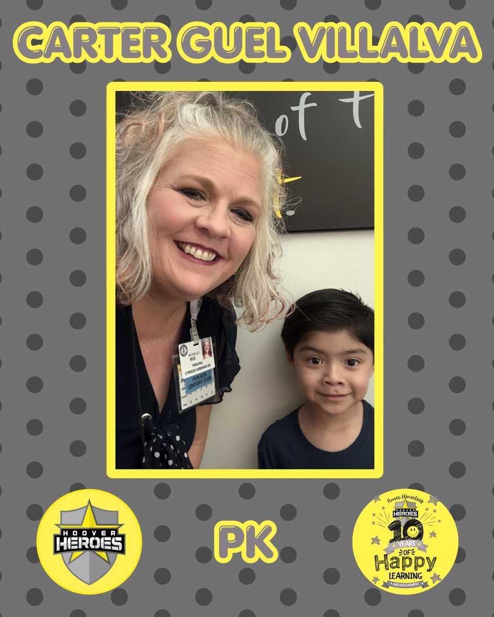 HooverCFISD's tweet photo. 🎉 Celebrating our FIRST Positive Behavior Referral of the year! 🌟 Huge shoutout to Carter for showing what it means to RISE @HooverCFISD by demonstrating SAFETY! Way to #BeAHooverHero -  Keep RISE-ing! 👏✨  #pathtoamazing https://t.co/gLBuPgfDNN