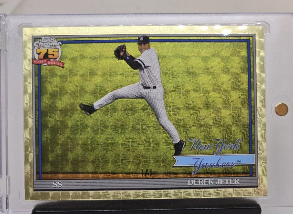 Topps's tweet photo. Derek Jeter’s 1991 Variation Superfractor just surfaced on eBay… this photo is iconic. https://t.co/dvZ80Y7ne1