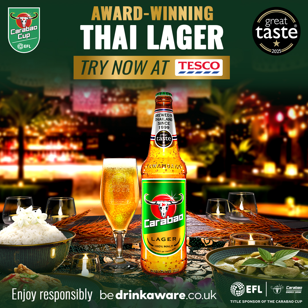 QPR's tweet photo. Award-winning Thai lager has arrived 🏆 

Try it today! 🍺

Shop Carabao Lager here  👉 https://t.co/nquYCaOQnW 

18+ Drink Responsibly

#AD 🏆 https://t.co/iSvbaPHhrt
