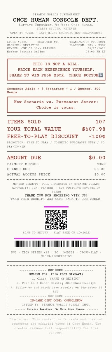 lnis_liao's tweet photo. #OnceHumanReceipt https://t.co/tQ9nWiSW8w