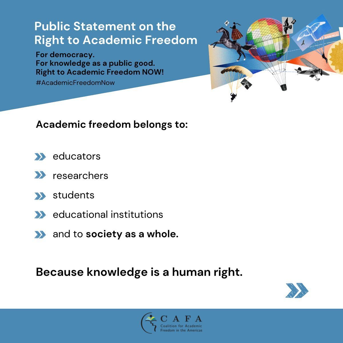 CafaClaa's tweet photo. Academic freedom is a human right.
Defending it means defending democracy, the right to know, and the freedom to think.
5 years after the adoption of the Inter-American Principles, the challenge is clear:
Implement them!
#AcademicFreedomNow
@udem
@uOttawaHRREC
@ScholarsAtRisk https://t.co/huvY2XbUv1