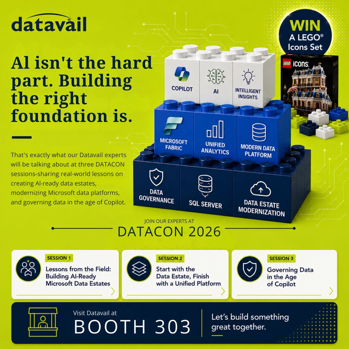 TechCon365's tweet photo. AI isn't the hard part. Building the right foundation is.

That's exactly what @Datavail experts will be talking about at three DATACON sessions—sharing real-world lessons on creating AI-ready data estates, modernizing Microsoft data platforms, and governing data in the age of Copilot.

• Lessons from the Field: Building AI-Ready Microsoft Data Estates
Wednesday, Aug. 26 | 10:20–11:30 AM

• Start with the Data Estate, Finish with a Unified Platform (Insight Studio)
Wednesday, Aug. 26 | 3:10–3:30 PM

• Governing Data in the Age of Copilot
Thursday, Aug. 27 | 2:00–3:10 PM

Whether you're planning your AI roadmap or already well underway, you'll leave with practical ideas you can put to work.

#TechCon365 #DATACON #PWRCON #MicrosoftFabric #Copilot #DataGovernance #AI