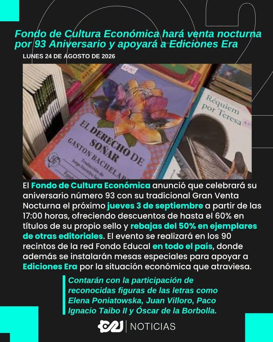 C21Noticias__'s tweet photo. 📚 El Fondo de Cultura Económica celebrará su aniversario 93 con descuentos de hasta el 60% en sus 90 librerías a nivel nacional. https://t.co/XEVLBeukvZ