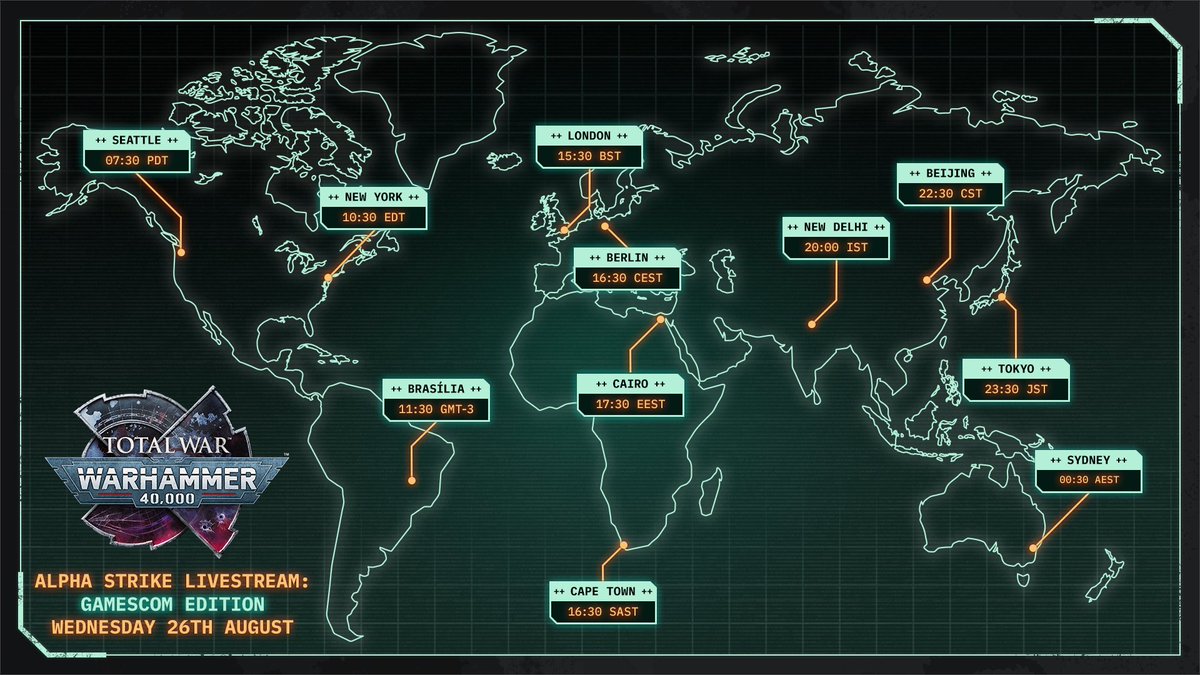 PlayTotalWar40K's tweet photo. Tune in Wednesday for our next Alpha Strike stream, giving you a look at the build we've flown out to @gamescom, with designers joining us to discuss campaign and battle gameplay. See you there!

🔴 https://t.co/9KN3NYgnnk
🟣 https://t.co/Upk2XsTGZf https://t.co/O6aHJe4WdL