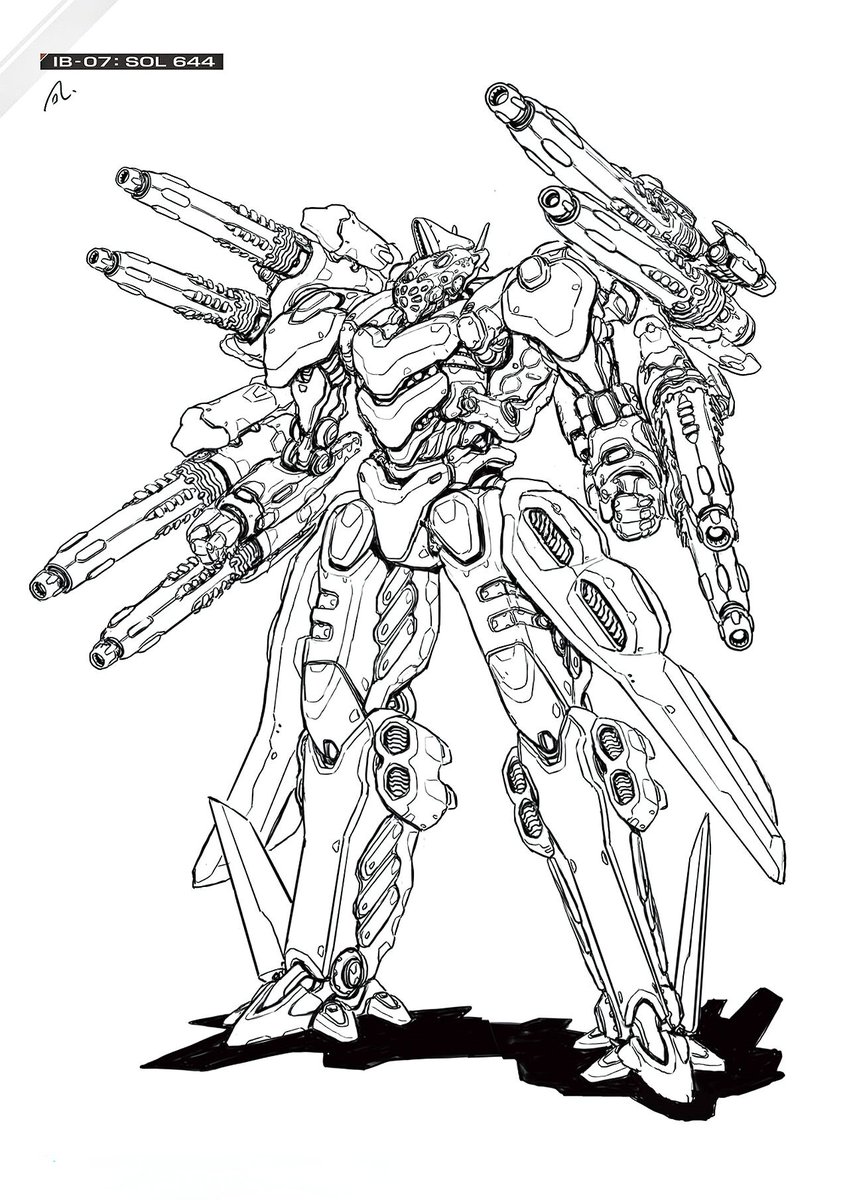 Aetas_Memoria's tweet photo. Design drawings &amp; concept art by Shōji Kawamori, &amp; Studio Nue, for Armored Core VI: Fires of Rubicon.
Ibis Series ACs, armed with Coral-based tech, IB-07: SOL 644, &amp; IB-C03: HAL 826 of the Rubicon Research Institute. From Armored Core VI: Fires of Rubicon Official Art Works book. https://t.co/IdDSKNHEHh