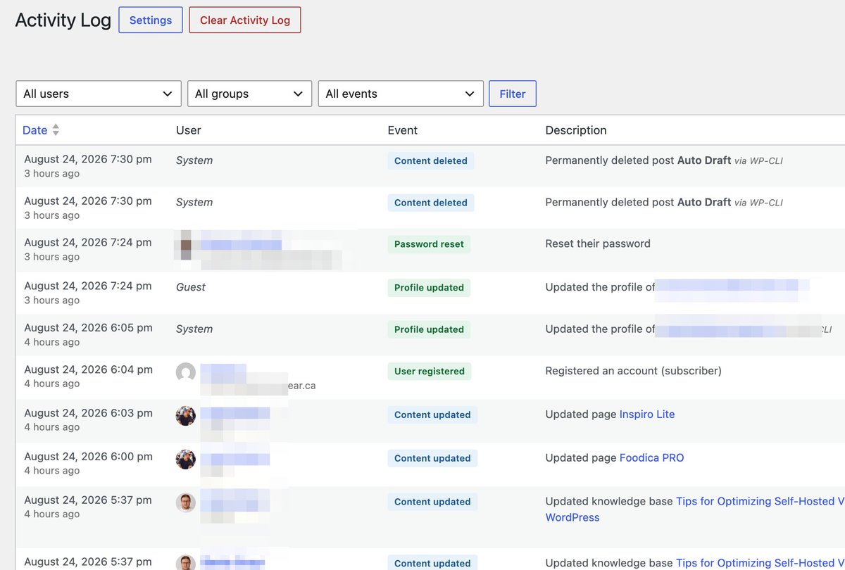 ciorici's tweet photo. If you need an activity log for WordPress but don't want a heavyweight plugin — look no further.

User History now tracks content edits, logins, uploads, user &amp; settings changes, etc.

Download here: https://t.co/AQoNOybRz9 https://t.co/oIYWnYmCxn