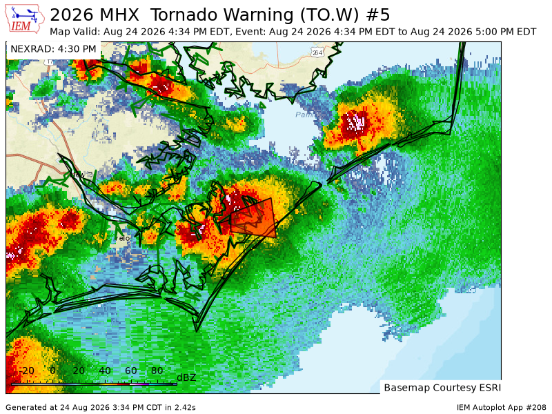 wxcast's tweet photo. MHX issues Tornado Warning [tornado: RADAR INDICATED, hail: <.75 IN] for Carteret [NC] till 5:00 PM EDT https://t.co/IeJxaMdkLM https://t.co/e68Yt5eZ6e