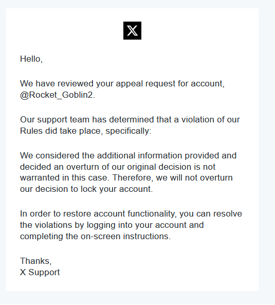 rocketgoblin1's tweet photo. @TheBaconFather @jqmcrdpjp7 @thereal_SnS @LemacksMedia yeah im trying that now. its getting ridiculous. they literally couldn't cite a rule i broke in the email https://t.co/yi7my1MbHU