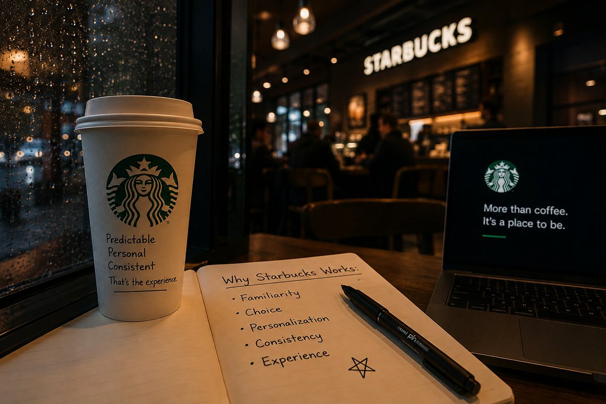 Mohammadwebloot's tweet photo. The more I look at @Starbucks , the more I think its real product isn’t coffee.

It’s predictability.

You can walk into a store on a completely different day, order something that feels personal to you, and still know roughly what kind of experience you’re going to get.

That sounds ordinary, but consistency at a global scale is incredibly difficult.

Starbucks made familiarity part of the product  and that might be one of the biggest reasons the brand stays relevant.