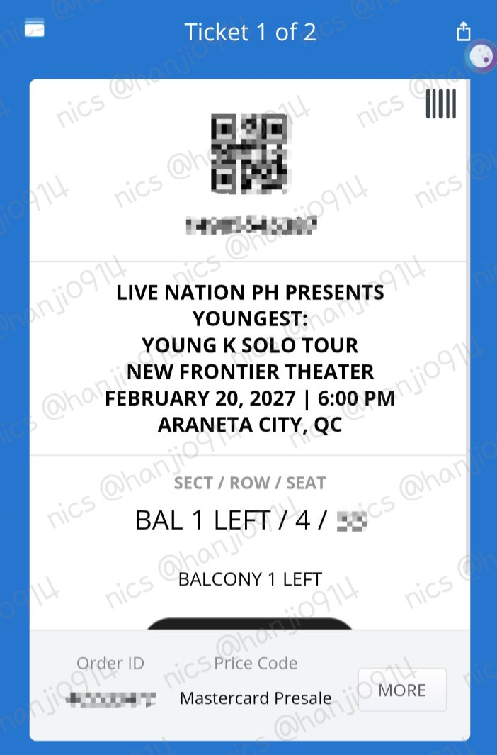hanji0914's tweet photo. wts lfb young k youngest solo tour
-2 balcony 1 left row 4
-adjacent seats
-can transfer to your etix account (if you have one) and send you the email
-rfs: secured prio section https://t.co/93drnheLFa