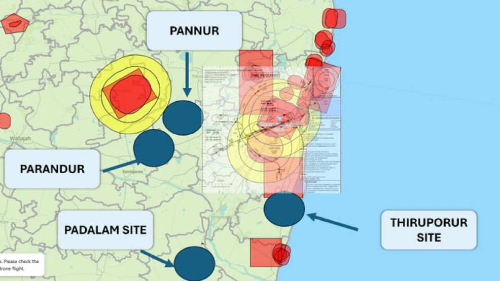 UpdatesChennai's tweet photo. 🔹Thiruporur : Loose soil/Tambaram IAF Defence radius, Kalpakkam Plant
🔹Padalam : Vedanthangal &amp; Agri land
🔹Pannur : 1500 families to displace, Industries &amp; HT Lines. 
Which other site is left??? https://t.co/eojLfy06YJ