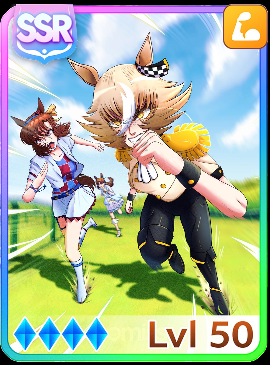 OmissBear's tweet photo. #umamusume #umamusumeoc 

[Golden Time] fun oc Support card with my and my friend's OC's https://t.co/ZnW9TeMyKN
