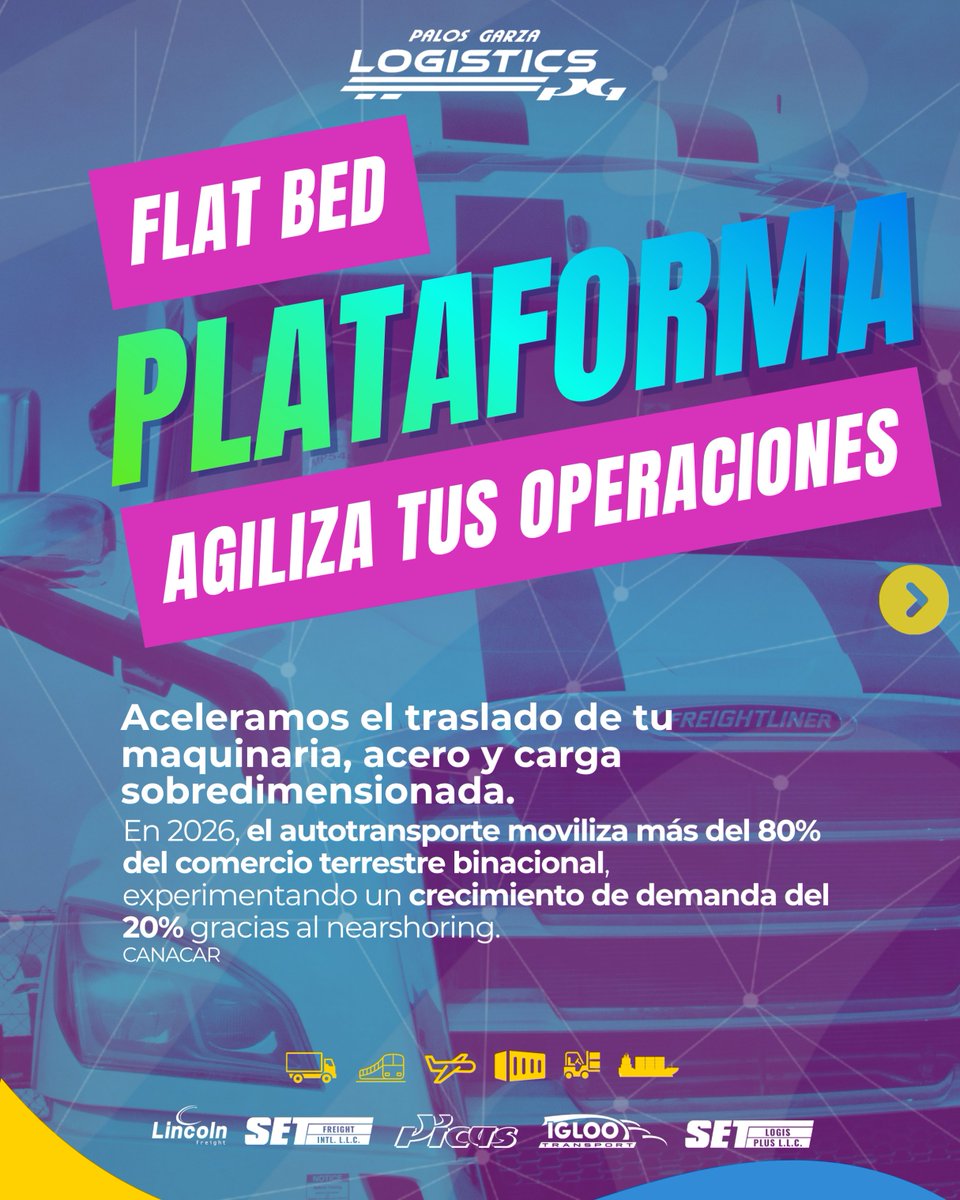 PGLogisticsIntl's tweet photo. 🚀 ¿Desafíos con tu carga sobredimensionada? El 80% del comercio binacional es terrestre. No te quedes atrás. Aceleramos tus operaciones con plataformas Flat Bed. Tránsito directo, maniobras expertas y gestión aduanal integrada en un solo canal operativo. 🧶 https://t.co/DUFMMdZfbr